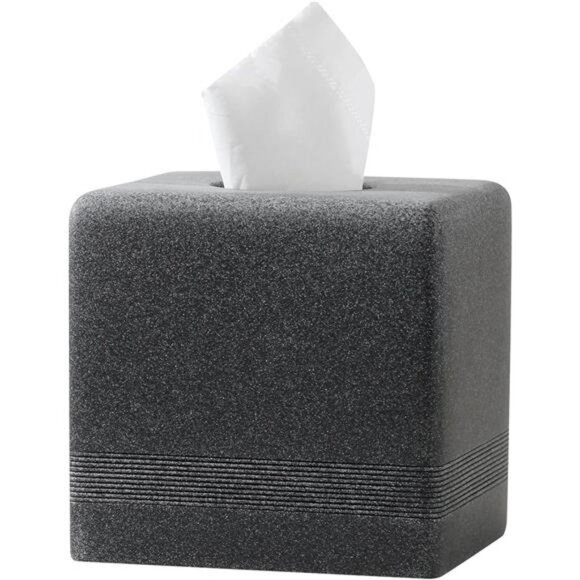 Black resin square tissue box cover cube tissue holder for bathroom bedroom offi - Picture 1 of 7